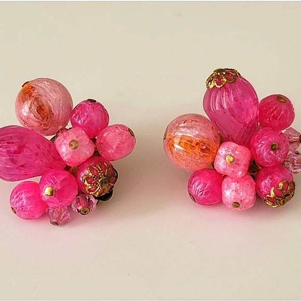 Earrings Vintage West Germany Bauble Pink Clip On Earrings #0117
